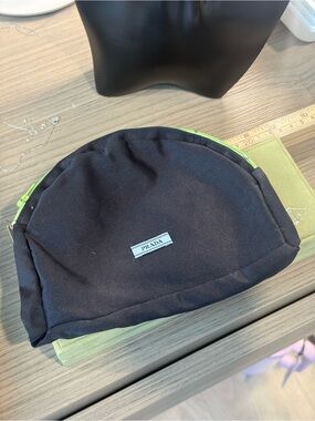 Prada Black Nylon Pouch with Neon Green Trim